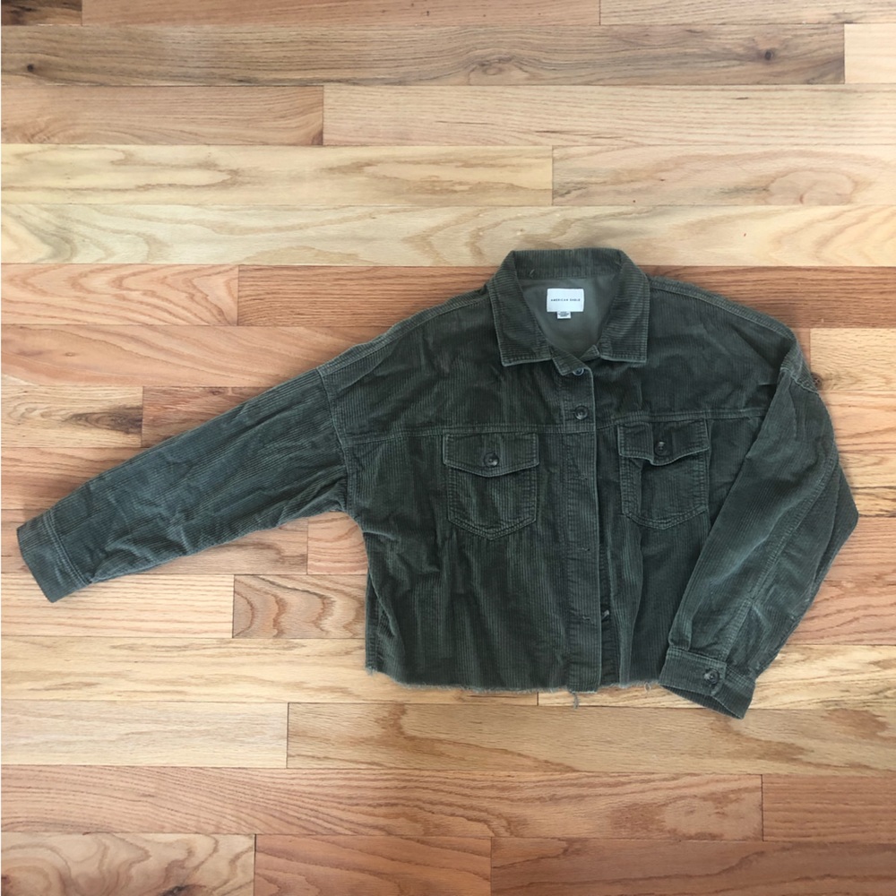 American Eagle green corduroy cropped shacket